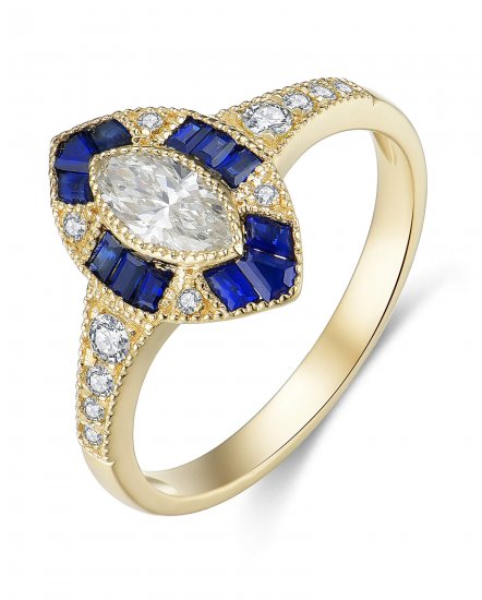 MARQUISE STYLE COLORED STONE DIAMOND RING (TR3543)